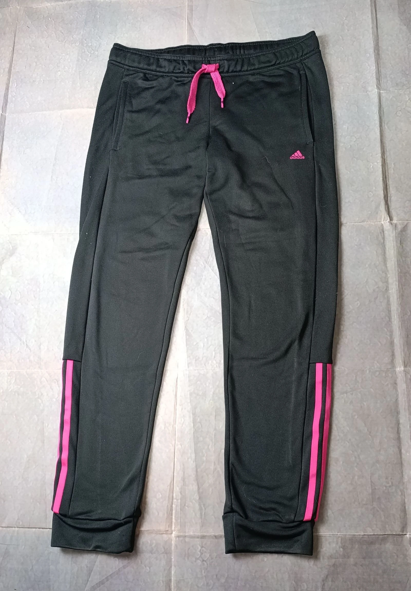 Pantalones de chándal Adidas para mujer, negros con rayas rosas, talla M